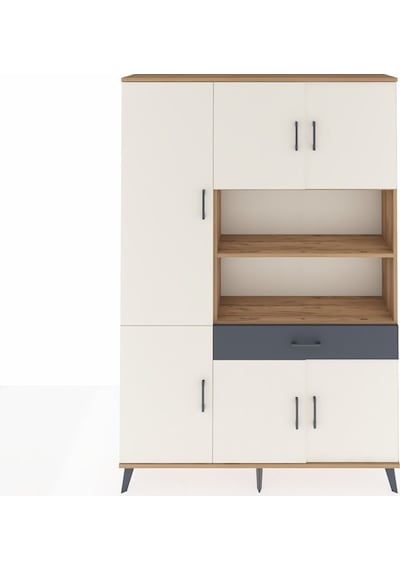 Arges Dolap 10 Raflı Tek Çekmeceli 6 Kapaklı 132x30x195 Çam-aytaşı/antrasit Aytası/antrasıt