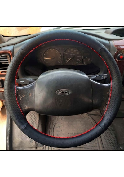 Dikişli Direksiyon Kılıfı Noktalı/siyah Deri Kırmızı Dikişli Ford Transit 2004-06 Kırmızı