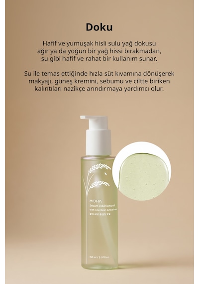 Midha Rice Bran & Tea Tree Sebum Dengeleyen Arındırıcı Makyaj Temizleme Yağı 150 ML