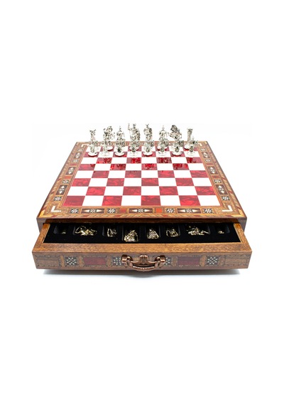 Saklamalı - 788 - Satranç Roma Oymalı Sc38s - 38cm, Kırmızı Tahta - Muratech - - Sc38k