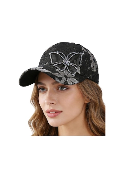 Valkyrie Kadın Siyah Dantel Şapka Taş İşlemeli Çiçek Detaylı Ayarlanabilir Baseball Cap Yazlık Şapka