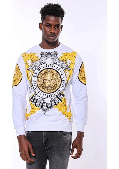 Beyaz Baskılı Ve Taşlı Bisiklet Yaka Sweatshirt - Wessi Siyah