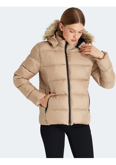 Slazenger GUEST Kadın Kapüşonlu Şişme Vizon Mont & Kaban