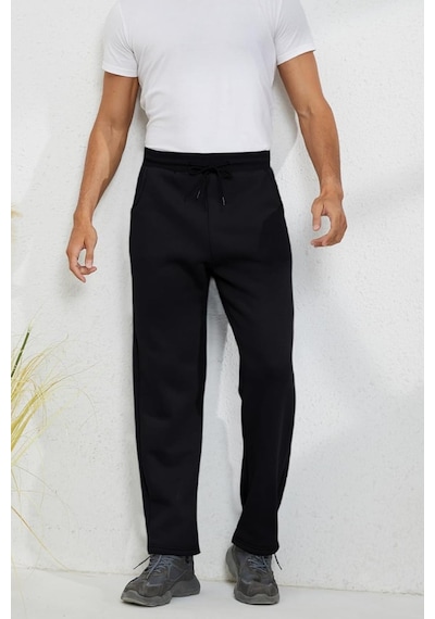 Ghassy Co. Erkek Ultra Termal Kışlık Sherpa Astarlı Aktif Koşu Normal Paça Jogger Eşofman Altı Siyah