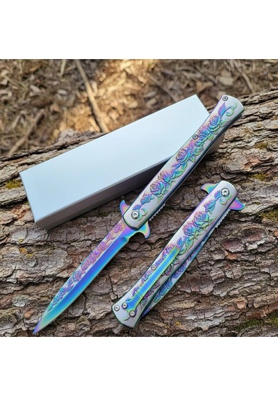 Knivox Browning Gökkuşağı Gül Desenli Kamp Çakısı Altın