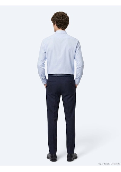 Kip Mavi Düz Regular Fit Uzun Casual Gömlek