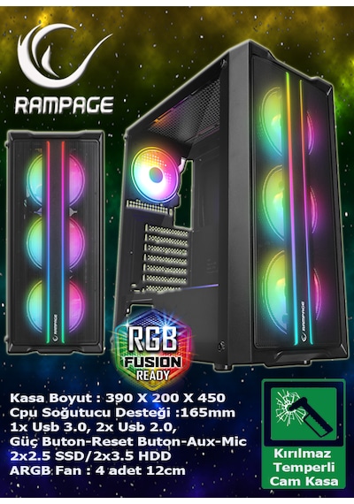 Warbox Hulk  Xeon X5650 16 GB 256 GB SSD + 250 GB HDD GT740 4 GB 24"W10P Masaüstü Bilgisayar