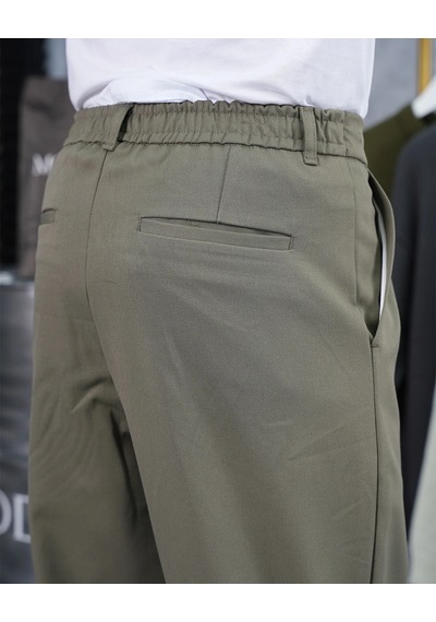 Modefendi Baggy Kesim Pile Detaylı Kumaş Pantolon Haki