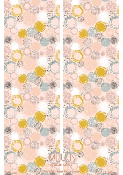 Xero Floral 1 Desenli Süet Oturma Odası Salon Fon Perde Baskılı Ekstrafor Büzgü 2 Kanat Prd-1081 Çok Renkli
