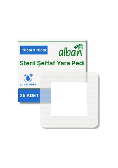 Steril Yara Pedi, Poliüretan 10cmx10cm Pansuman Yara Örtüsü, Steril Tekli Paketlerde 25li Kutuda