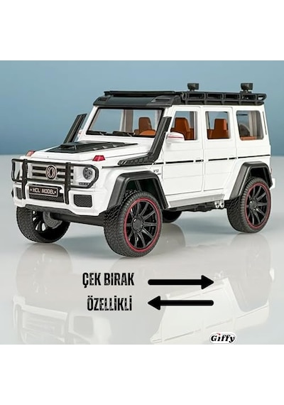 Mercedes G Seri Arazi Aracı Die Cast Model Kutulu Buhar Atan Çek Bırak Full Fonksiyon Kapıları Açılan 1:22 Ölçek Model Araba Kutulu Koleksiyonluk Ürün Beyaz