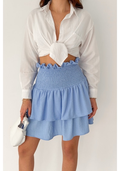 Kadın Katlı Smock Bel Mini Short Etek Summer Layers Mavi