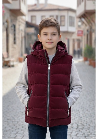 Pina Kids Erkek Çocuk Kapüşonlu Şişme Yelek Bordo