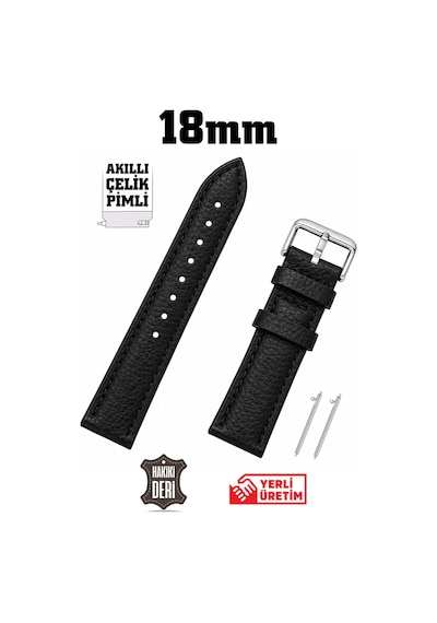 18mm Siyah Floter Hakiki Deri Saat Kordonu Kayış
