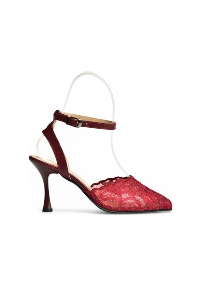 Fox Shoes Y752044206 Bordo Dantelli İnce Topuklu Kadın Ayakkabı