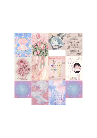 Pembe Mavi Mor Kawaii Sulu Boya Poster Seti Afiş- 12 Adet A5