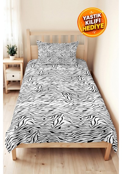 Zebra Siyah Genç Odası Tek Kişilik Dekoratif Pike Takımı - Bohem 160x220 Cm Kapitone Yatak Örtüsü Mistik Yün Rüyası