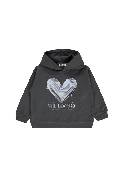 Civil Girls Kalp Baskılı 6-9 Yaş Sweatshirt - Gri Antrasit