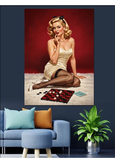 Ahşap Tablo Vintage Pin-up Beyaz Elbise