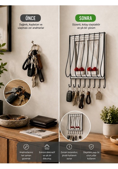 Ahşap Pencere Tasarımlı Duvar Tipi Anahtarlık Anahtar Askılığı Dekoratif Organizer Beyaz