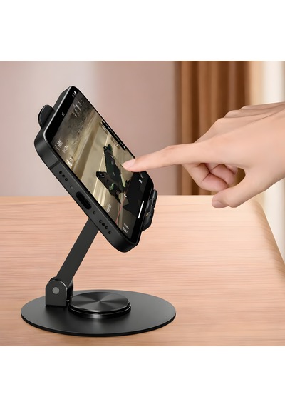 Metal Telefon Standı 720 Dönebilen Katlanabilir Masaüstü Telefon Tutucu Siyah