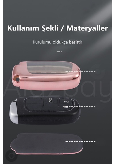 Fiat Egea 500x Jeep Grand Cherokee Wrangler Renegade Compass Chrysler Tpu Anahtar Kılıfı Gümüş