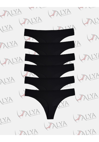 Alya Underwear Lazer Kesim Dikişsiz Tanga Külot, Seamless String 6'lı Paket Siyah