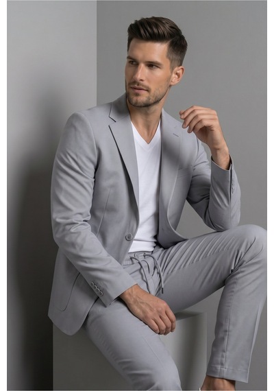 Atlasgiyim Erkek Slimfit Torba Cepli Jogger Pantolonlu Takım Elbise Buz Grisi