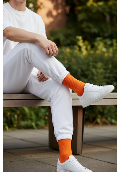 Socks Stores 6 Çift Unisex Renkli Pamuklu Soket Çorap - Renkli Tenis Boy Çorap Turuncu
