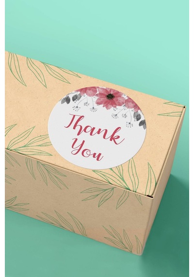 90 Adet Thank You Teşekkür Etiketi Kırmızı Çiçekli 3x3cm St2006 Çok Renkli