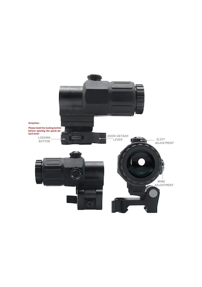 Magnifier 5x Yakınlaştırmalı Dürbün - 22mm Ray Uyumlu, Katlanır Yaylı Ayaklı Siyah