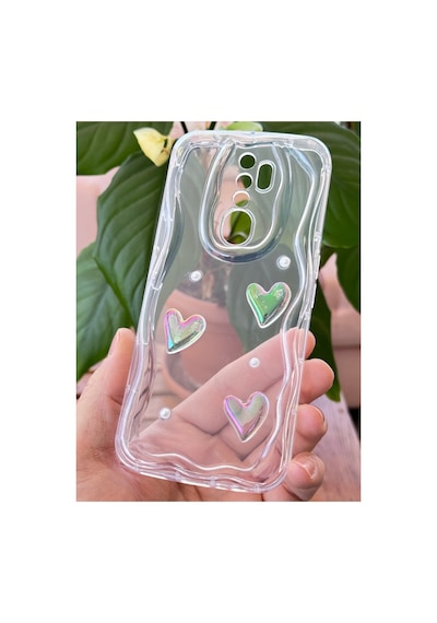 Fibaks Oppo A5/a9 2020 Uyumlu Kılıf 3d Kalpli İnci Tasarımlı Desenli Kamera Korumalı Şeffaf Silikon Kapak