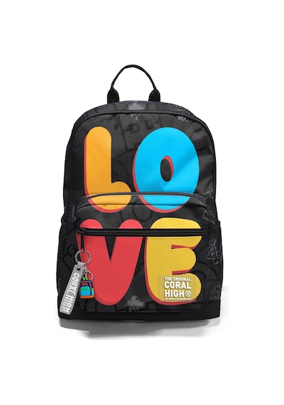 Coral High Dört Gözlü İlk Ve Ortaokul Çantası - Erkek Çocuk Siyah Çok Renkli Love Baskılı 33230 Mavi - Turuncu