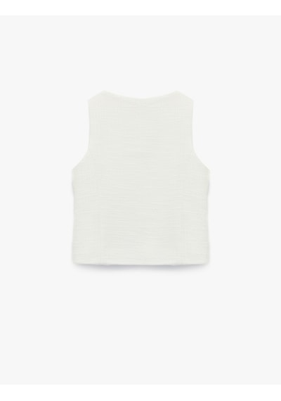 Koton Kolsuz Kare Yaka Düğmeli Crop Tüvit Bluz Ekru 6skg60027ak Ekru