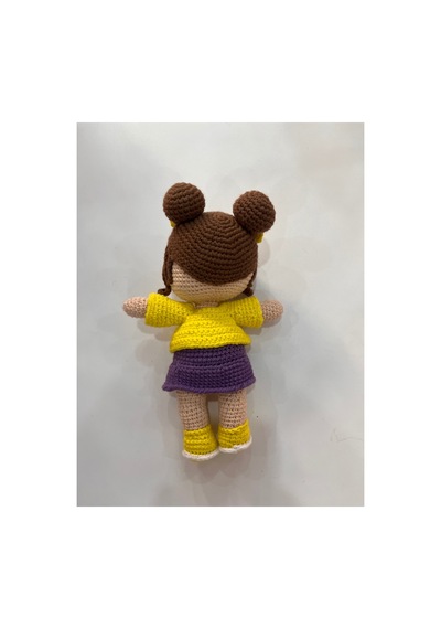 Afra Amigurumi El Örgüsü Bebek 20 Cm Tığ İşi Şirin Kıyafetli Hediyelik Oyuncak Bebek Sarı-mor
