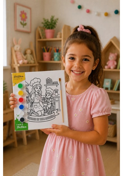 Dünyanın En Tatlı Annesine Temalı Eğitici Boyama Tuvali Şövalesiz Boya Seti 20x20 Cm