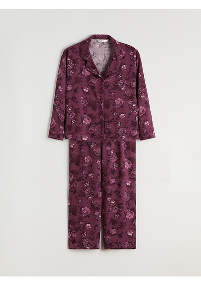 Lcw Dream Kırmızı Petite Gömlek Yaka Çiçekli Kadın Pijama Takımı
