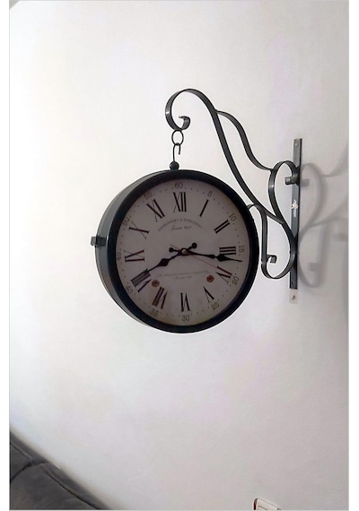 Büyük 45cm Sessiz Yuvarlak Çelik Çift Taraflı Caml Dikey Duran İki Yönlü Duvar Saati Station Clock Çok Renkli