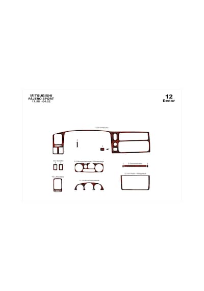 Mitsubishi Pajero Sport Torpido Kaplama 1998-2002 12 Parça Maun