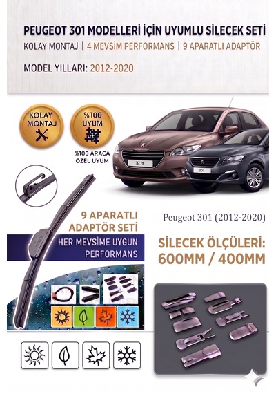 Peugeot 301 Ön Cam Silecek Takımı 2012-2020
