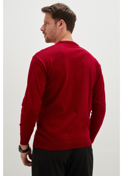 Fullamoda Basic Bisiklet Yaka Regular Fit Triko Kazak Kırmızı