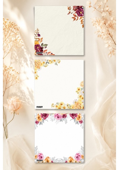 Çiçek Bloknot - 9 9 Cm Ebat- 50 Yaprak - Notepad - Memopad - Çizgisiz Not Kağıdı- To Do List - 3584