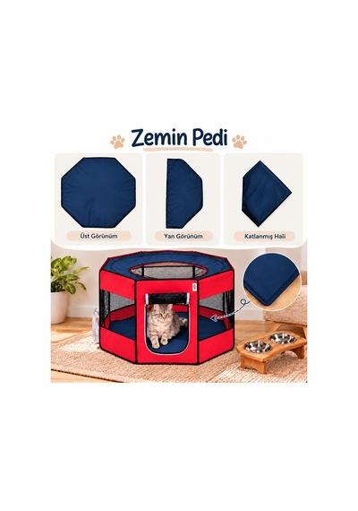 Missidea Pawingo Kırmızı Kedi Ve Köpek Doğum Çadırı Katlanabilir Pet Oyun Alanı Ve Yuvası