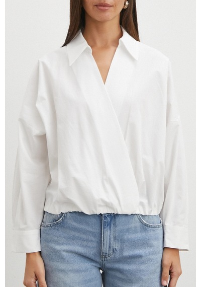 Uterpe White Ruffled Tie Blouse Beyaz