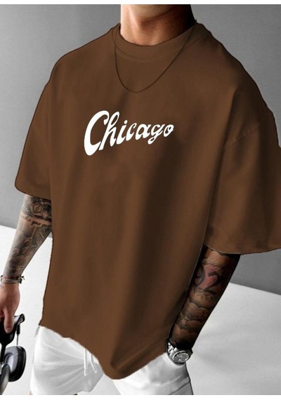 Chıcago Bulls Baskılı Oversize Tişört Kahverengi