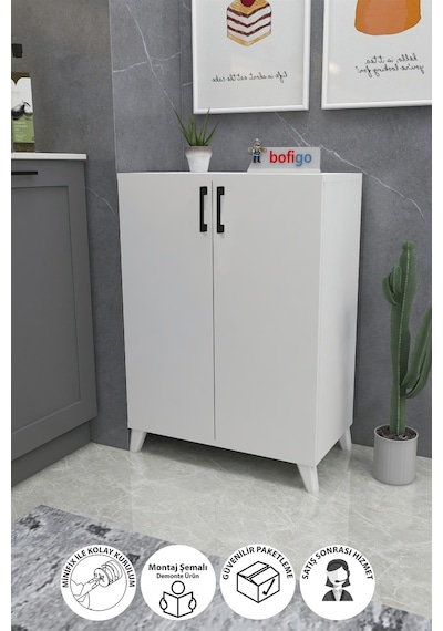 Bofigo 4 Raflı Çok Amaçlı Dolap Çok Amaçlı Mutfak Dolabı Banyo Dolabı Ceren Beyaz
