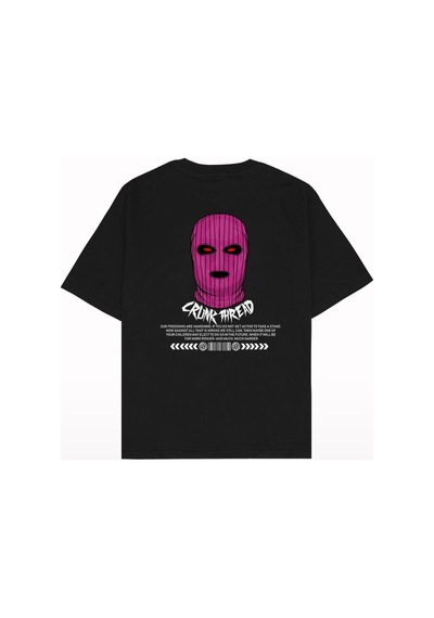 Flood Of Style Kadın Siyah Crlınk Thread Baskılı Oversize Bisiklet Yaka Tshirt