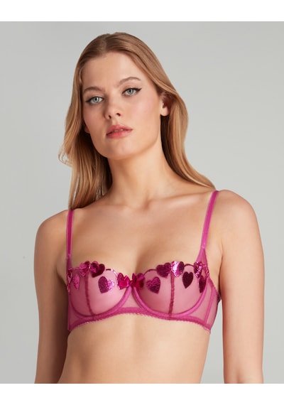 Agent Provocateur Liliya Magenta Balconette Destekli Sütyen - Işıltılı Nakışlı, Vintage Şıklık Pembe