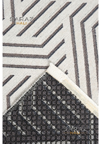 Ada Kilim Modern Salon Mutfak Koridor Kesme Yolluk Dokuma Makine Halısı Zigzag Krem Krem