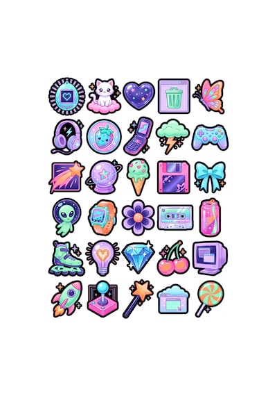 Retro Vintage Pop Sticker Seti 150 Adet - 5'li Mega Paket No07 - Laptop Defter Ajanda Çok Renkli